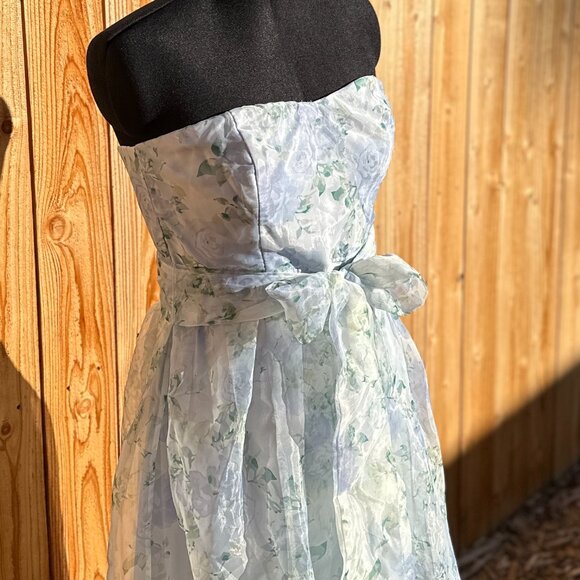 NWT Lulus Charming Sweetness Periwinkle Blue Floral Strapless Organza Maxi Dress - Picture 5 of 11